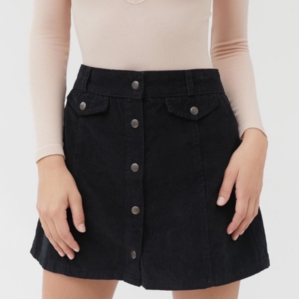 BDG Dark Blue Corduroy Snap-Front Mini Skirt